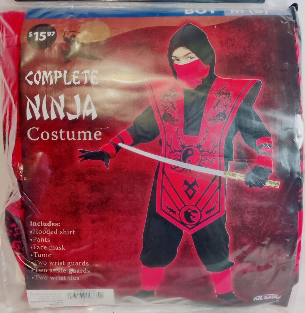 COMPLETE NINJA HALLOWEEN COSTUME BOYS SIZE MEDIUM (8-10  ) 7  PIECE SET